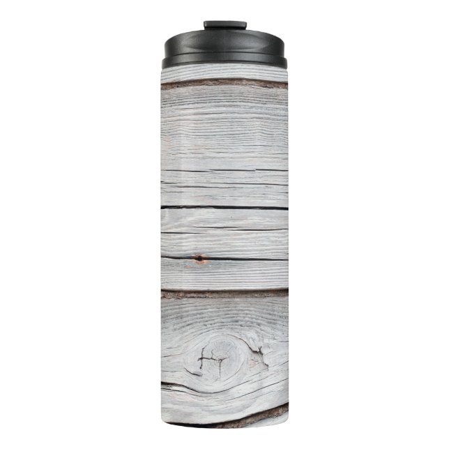Old gray wooden plank wall textureabstract,backgro thermal tumbler (Front)