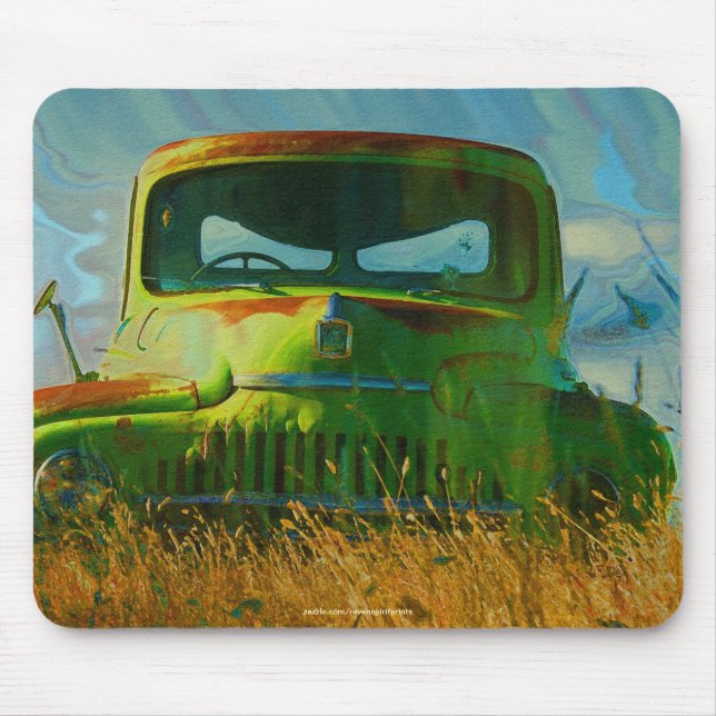 Old Green Farm Truck and Field Mouse Pad (Front)