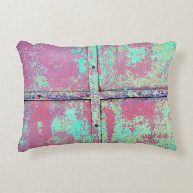 Old green painted wall with rust texture. Grunge r Accent Pillow (Front)