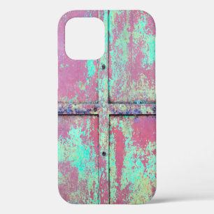 Old green painted wall with rust texture. Grunge r iPhone 12 Case