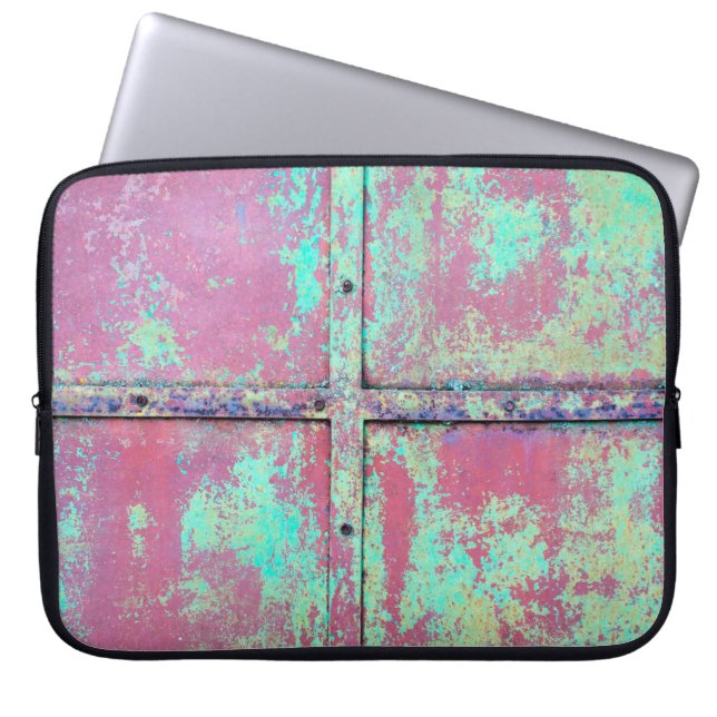 Old green painted wall with rust texture. Grunge r Laptop Sleeve (Front)
