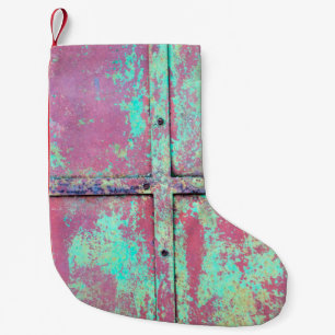 Old green painted wall with rust texture. Grunge r Small Christmas Stocking