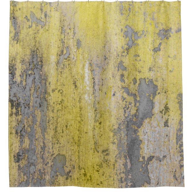 Old grey concrete wall with peeling yellow paint.  (Front)