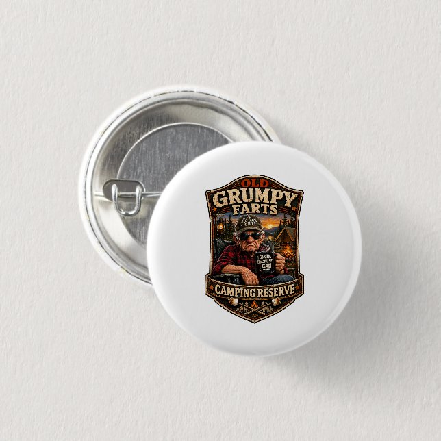 Old Grumpy Farts Camping Reserve 1 Inch Round Button (Front & Back)