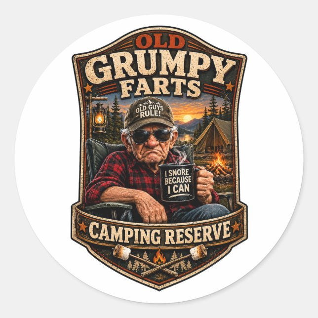 Old Grumpy Farts Camping Reserve Classic Round Sticker (Front)