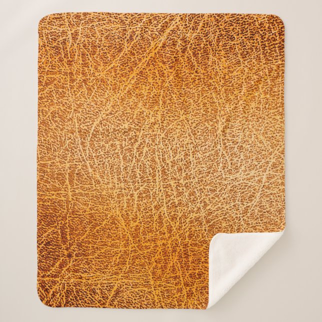 Old grunge brown leather texture sherpa blanket (Front)