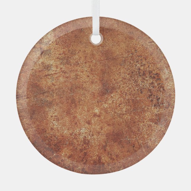 Old Grunge Rustic Metal Texture Glass Ornament (Front)