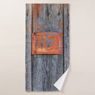 Old Grunge Rusty Metal House Number No. 87 Photo - Bath Towel Set