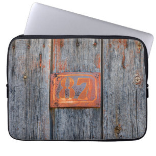 Old Grunge Rusty Metal House Number No. 87 Photo - Laptop Sleeve