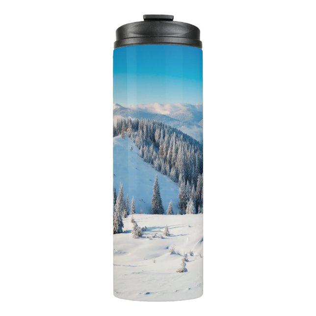 Old grunge wooden texture or background with termi thermal tumbler (Front)