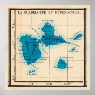 Old Guadeloupe Island Map (1844) Vintage Gwadloup  Poster