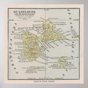 Old Guadeloupe Island Map (1912) Vintage Gwadloup Poster