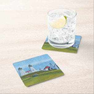 Old Gurnet Lighthouses Square Paper Coaster