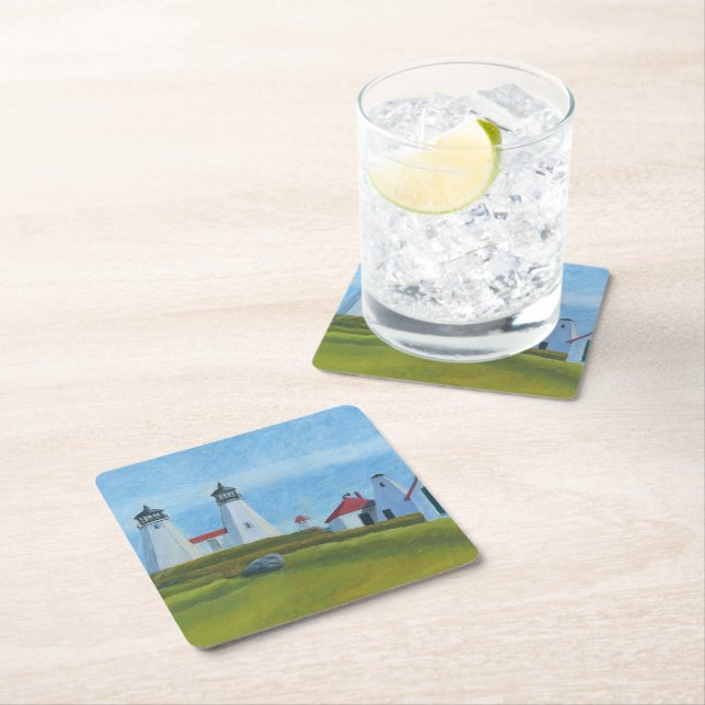 Old Gurnet Lighthouses Square Paper Coaster (Insitu)
