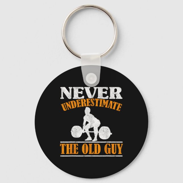 Old Guy Bodybuilding Grandpa Gym Grandfather Weigh Keychain (Front)