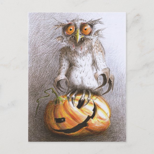 Old Halloween Dracula Owl Art Postcard (Front)