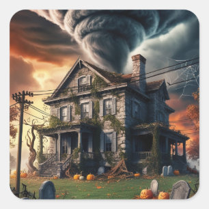 Old Halloween house & tornado Square Sticker