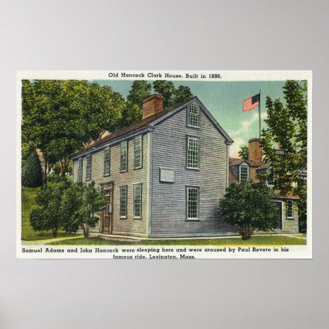 Old Hancock Clark House View, Paul Revere Rode B Poster (Front)