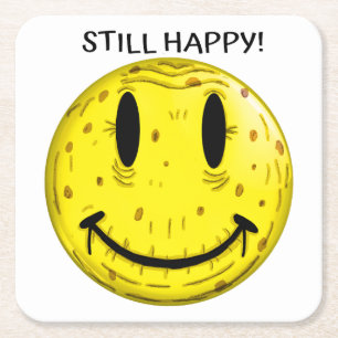 OLD HAPPY FACE. OLD BUT STILL HAPPY SQUARE PAPER COASTER