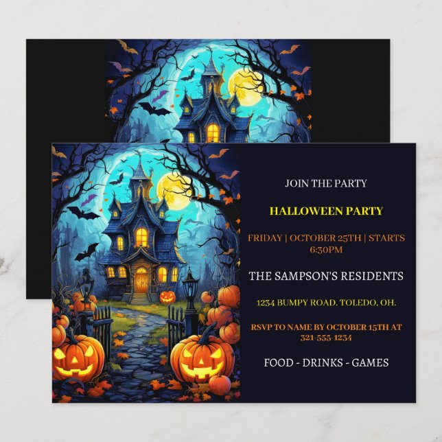 Old Haunted House Halloween Party Invitations (Front/Back)