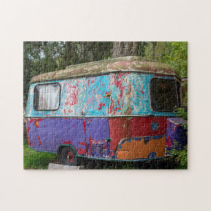 OLD HIPPIE CARAVAN CAMPER TRAILER JIGSAW PUZZLE