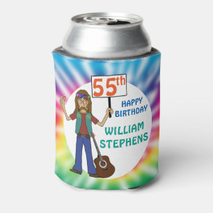 Old Hippie Hippy Tie Dye 55th Birthday Party Can Cooler