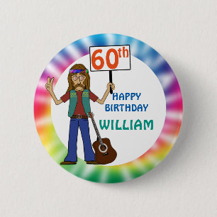 Old Hippie Hippy Tie Dye 60th Birthday Party 2 Inch Round Button