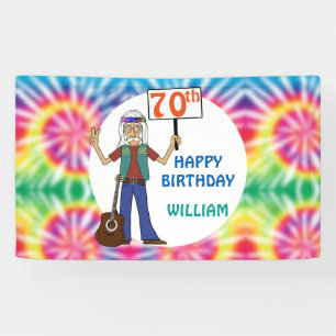 Old Hippie Hippy Tie Dye 70th Birthday Party Banner