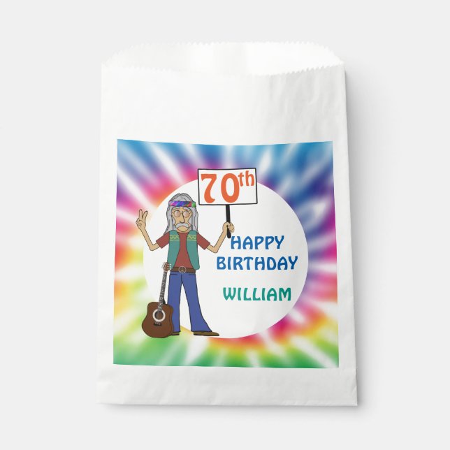 Old Hippie Hippy Tie Dye 70th Birthday Party  Favo Favour Bag (Front)