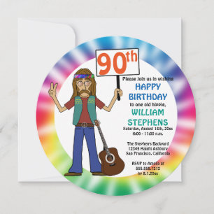 Old Hippie Hippy Tie Dye 90th Birthday Party Invitation