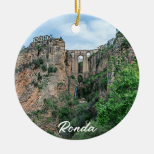 Old historic bridge in Ronda, Spain Ceramic Ornament