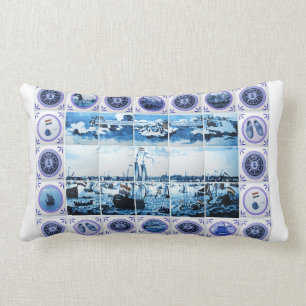 Old Holland Delft Blue/ Delftware Style Tile Mural Lumbar Pillow