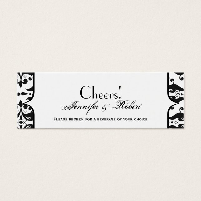 Old Hollywood Damask Wedding Drink Ticket (Front)