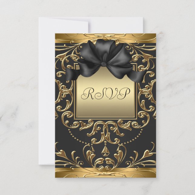 Old Hollywood Glamour Art Deco Birthday Party RSVP (Front)