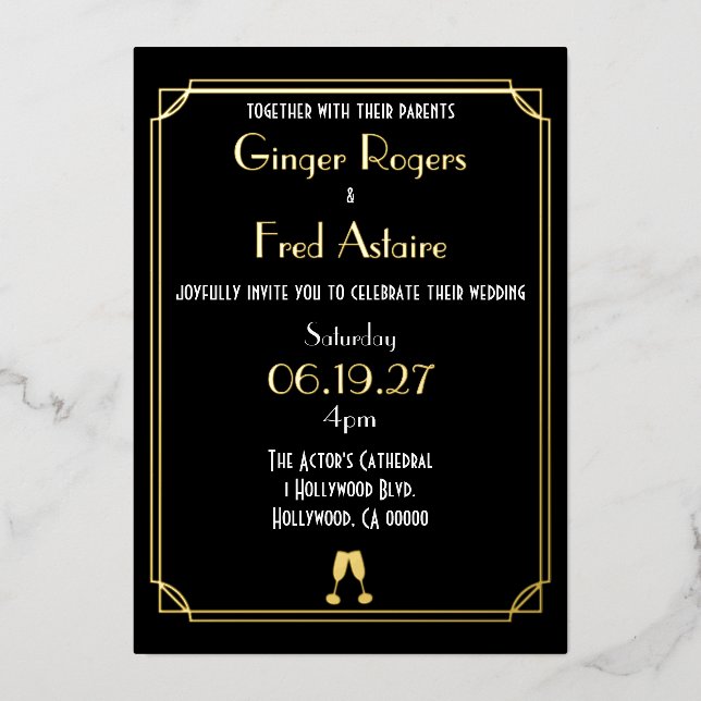 Old Hollywood Goil Foil Classy Film Strip Invite (Front)