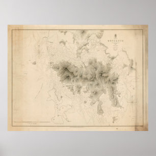 Old Hong Kong Map (1843) Vintage Port of China  Poster
