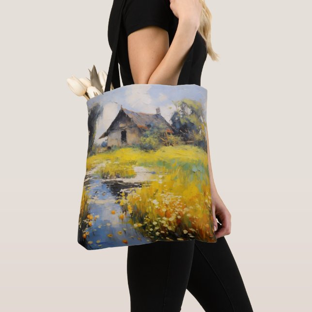 Old House Countryside Impressionism Tote Bag (Close Up)