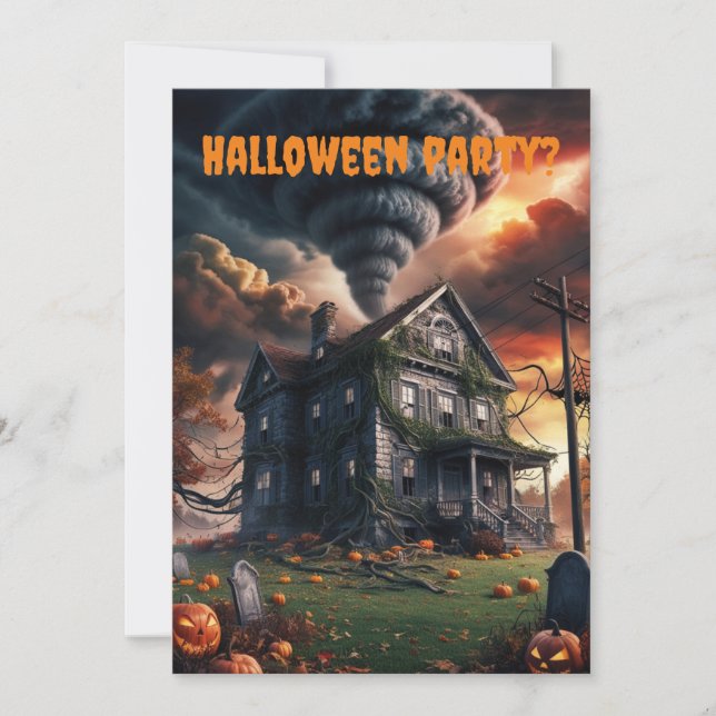 old house in tornado halloween themed invitation (Front)