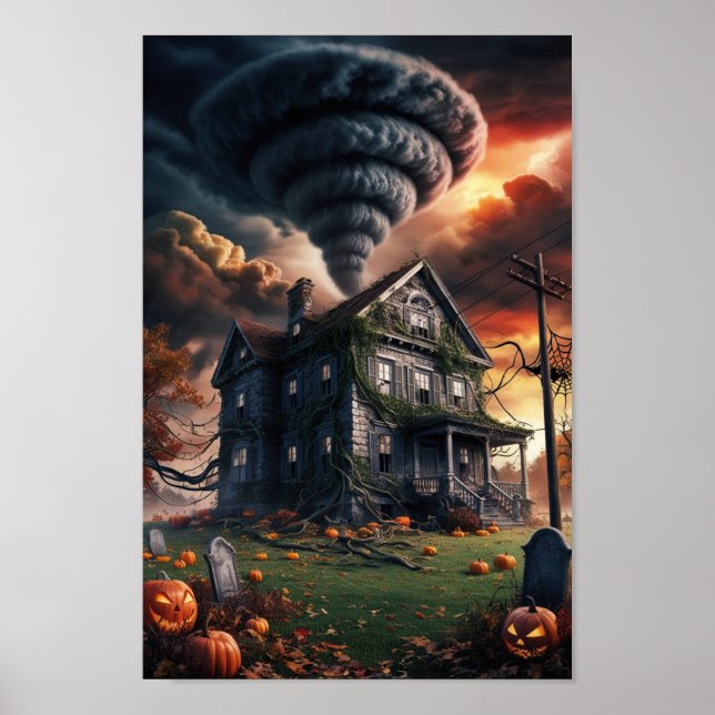old house in tornado halloween themed  poster (Front)