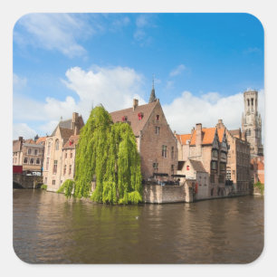 Old houses in Bruges, Belgium Square Sticker