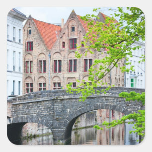 Old houses in Bruges, Belgium Square Sticker