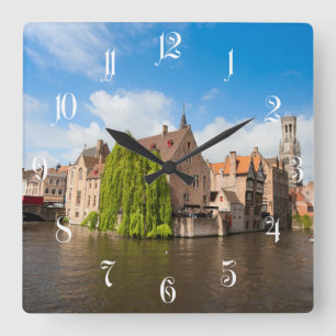Old houses in Bruges, Belgium Square Wall Clock