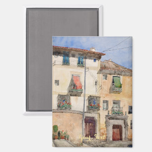 Old Houses in Segovia Vintage Art Travel Painting Magnet