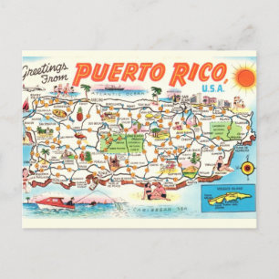 Old Illustrated Puerto Rico Map Postcard