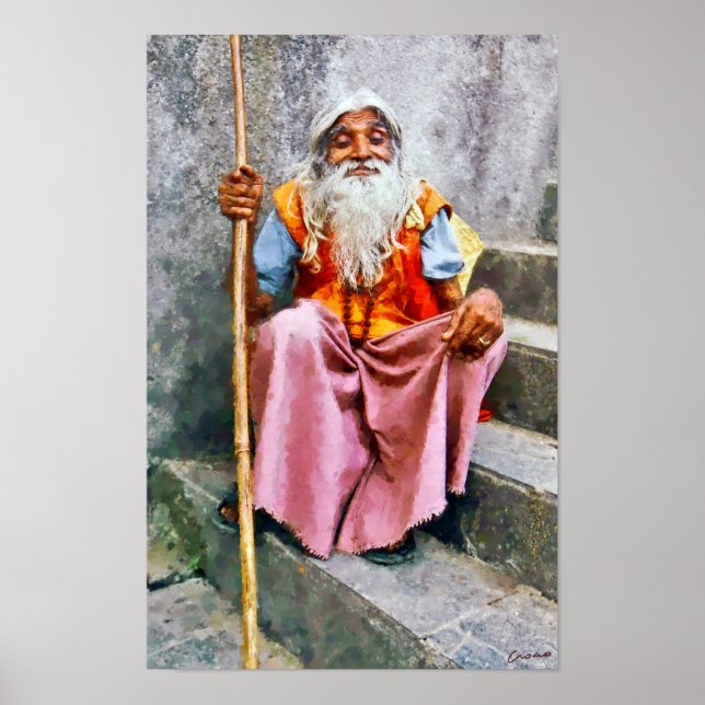 Old Indian Man With Staff Poster (Front)