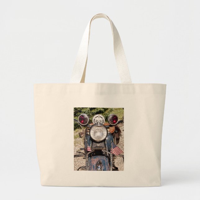 old Indian Police Motorcycle Large Tote Bag (Front)