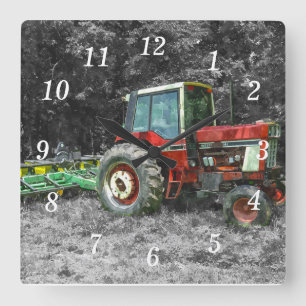 Old International Tractor Painterly Square Wall Clock