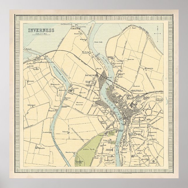 Old Inverness Scotland Map (1912)  Poster (Front)