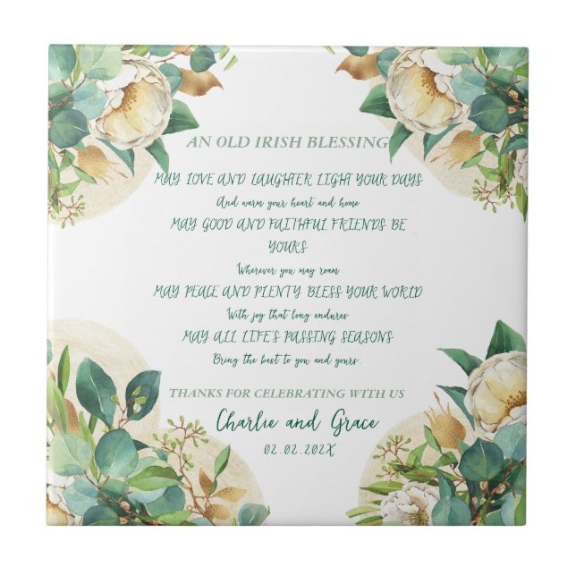 Old Irish Blessing on Gold Dust and Roses Tile (Front)