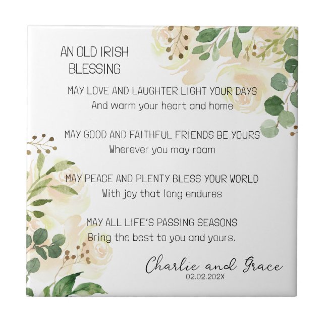 Old Irish Blessing & Wedding Greenery 3 Tile (Front)